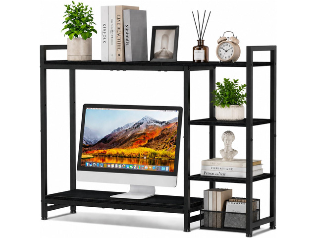 Adjustable Desk Shelf with Monitor Stand, 38.6' Desktop Organizer Hutch, Height Adjustable Computer Monitor Riser & 4 Tier Storage Bookshelf for...