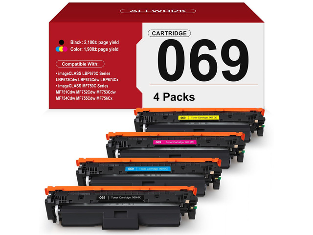 069 Toner Cartridge 4 Pack Set Replacement for Canon 069 069H MF753Cdw Compatible for Canon Color ImageCLASS MF753Cdw MF751Cdw LBP674Cdw LBP674C...