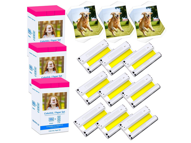 Compatible with Canon Selphy CP1500 CP1300 Ink and Paper 4x6 KP-108in KP-108 KP108 Replacement for Selphy CP1200 CP1000 Printer, 9 Ink Cartridges...