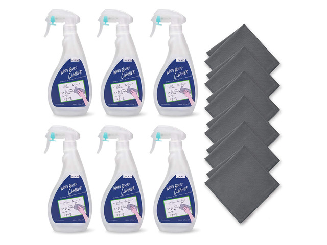 Dry Erase Cleaner, 17 fl oz Whiteboard Spray with Cloth, 6 Pack AP Certified, ASTM D4236, Low Odor, Effective Cleaning, Mild Formula, Atomizing...