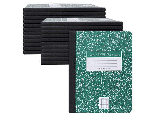 Hard Cover Composition Book, Graph Rule, 200 Pages, 24 Pack Student School Composition Book, 9.75'x7.5', Green Marble Cover, 80 Sheets of 15lb...