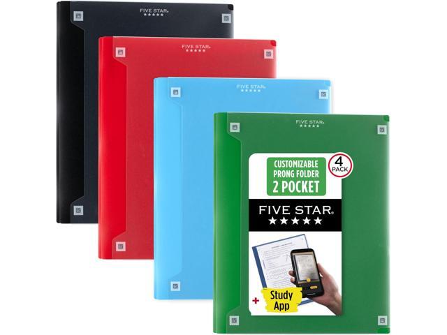 2-Pocket Folder + Study App, Plastic Folder with Prong Fasteners and Customizable Clear Cover, Holds 8-1/2' x 11' Paper, Black, Pacific Blue, Fire...
