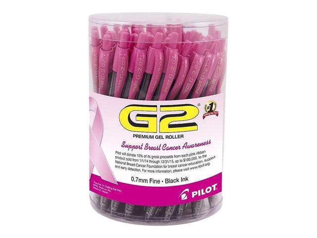 G2 Breast Cancer Awareness Collection Refillable & Retractable Rolling Ball Gel Pens, Fine Point, 0.7 mm, Black Ink Pens, 48-Pack Tub