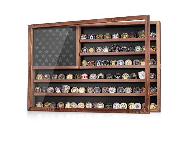 Challenge Coin Display Case, Lockable Military Coin Holder Cabinet with Removable Star Board & HD Tempered Glass Door (27.6' L x 18.1' W), Solid...