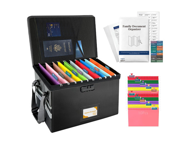 Deluxe Next of Kin Box Organizer with Labels,Estate Planning Organizer Kit Fireproof Home & Office Organization with Family Document...