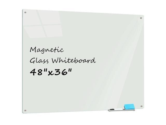 Glass Whiteboard 4' x 3', Magnetic Dry Erase Board Frameless Wall Mounting, Large Glass White Board for Office Home & School