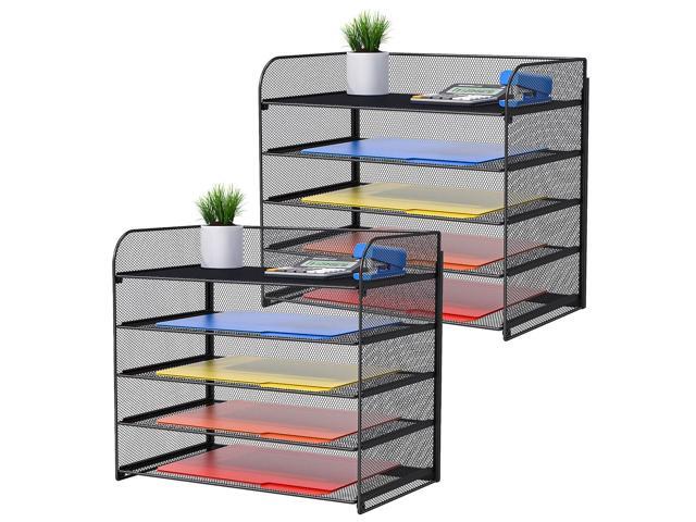 2 Pack Legal/A4/Letter Size Desk Paper Organizer Desktop File Organizer Document Sorter, 5 Tier Mesh Letter Tray File Folder Holder Office.
