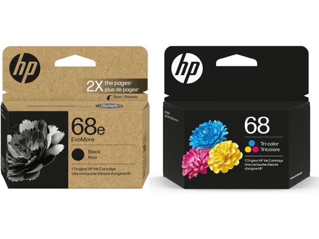 Original 68e EvoMore High Yield Black / 68 Tri-Color Ink Cartridges (2-Pack) Works Envy 6152e, 6155e, 6552e, 6555e, 6558e C84QXTN