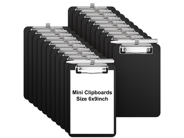 48 Pack Mini Clipboards Bulk with Pen Holder Clip Black A5 Memo Clipboard 6x9 Plastic Check Presenters for Restaurants School Office Hotel Shopping...