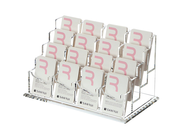 Vertical Business Card Holder for Desk,16 Slots 4 Tier Clear Acrylic Business Card Display Stand,Multiple Business Card Desktop Organizer holders...