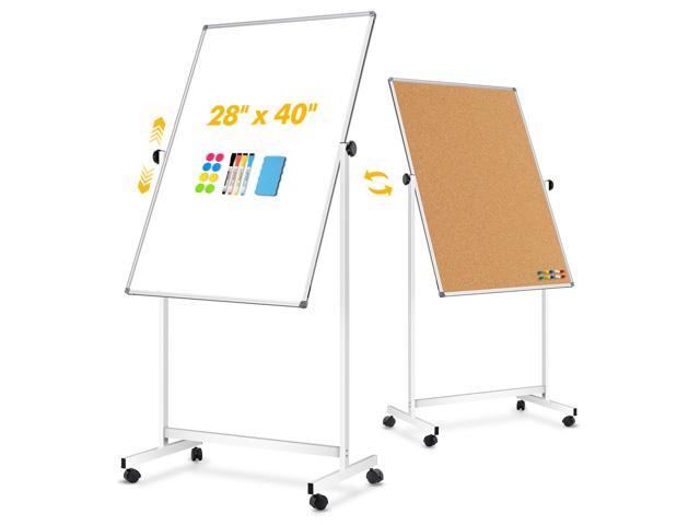 Rolling Whiteboard Corkboard Combo with Stand 28'x40' Double-Sided Mobile Dry Erase Bulletin Board on Wheels, Reversible Height Adjustable.