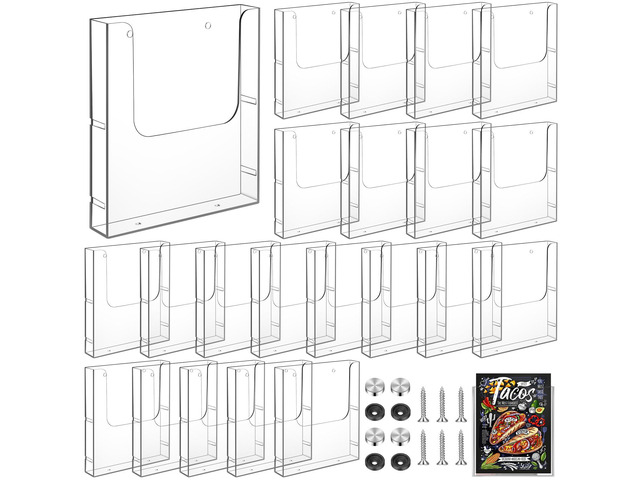 Acrylic Brochure Holder 8.5 x 11 Inches Wall Mount Flyer Holder Plastic Slat Wall Display Single Pocket Box for Magazines Poster Papers Files Menu...