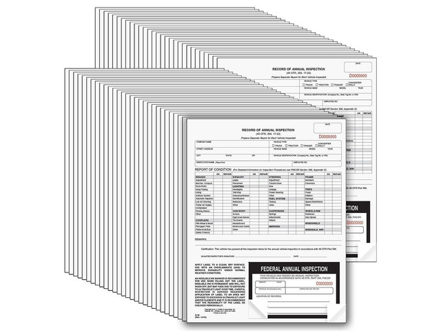 J. J. Keller 50-Pack, Record of Annual Inspection Form with Inspection Label, 2-Ply Carbonless Form, DOT Compliant
