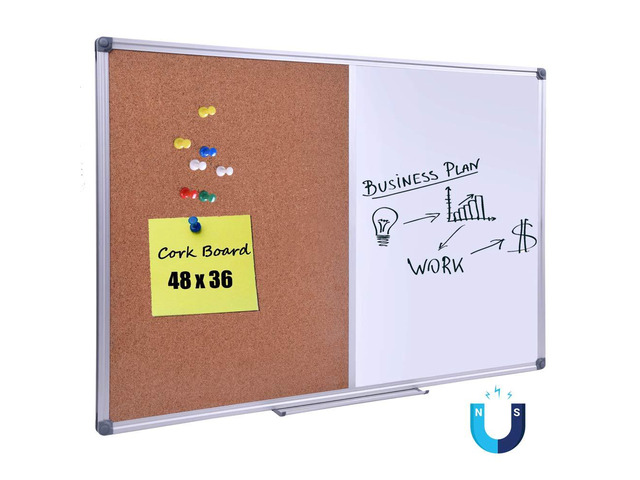 Magnetic Combination Whiteboard & Cork Bulletin Board for Wall 48' x 36' Writing and Pinning Surface Combines 4'x3' Magnetic Dry Erase and Cork...