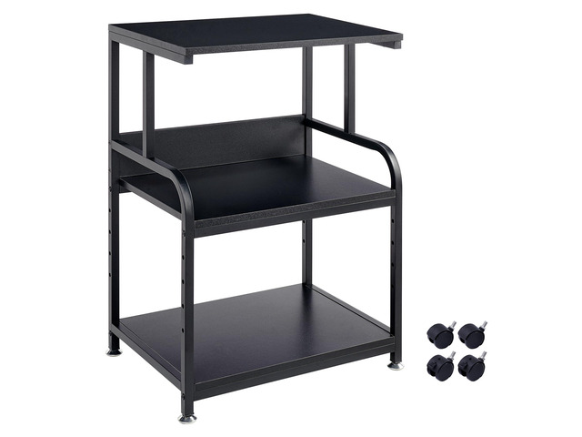 Printer Stand, 3 Tier Printer Table with Height Adjustable Storage Shelf, Rolling Printer Cart with Wheels for Home Office Organization, Black