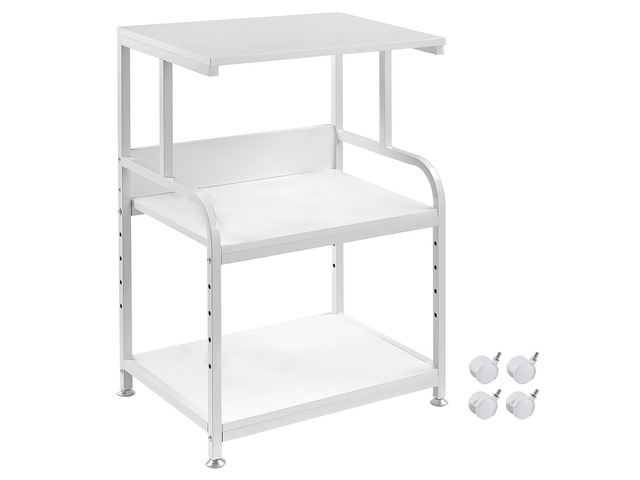 White Printer Stand Table with Height Adjustable Storage Shelf 3 Tier Rolling Printer Cart with Wheels, Dual Printer Stand, Printer Side Table for...