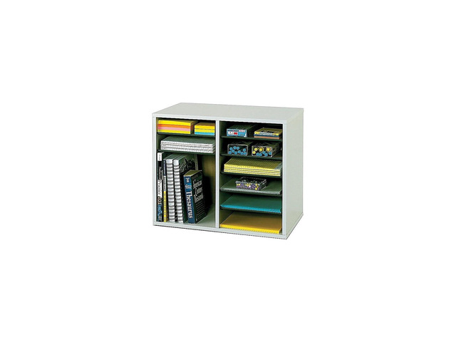 Literature Organizer, 12 Compartments, Office and Classroom Mailbox with Adjustable Shelves, Wood Paper and Mail Sorter, Gray