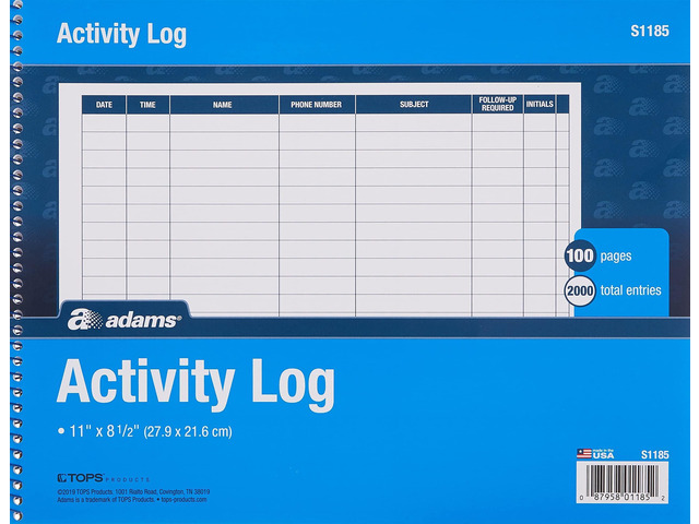 Activity Log Book, Spiral Bound, 8.5 x 11 Inches, 100 Pages, White (S1185ABF) (Pack of 10)