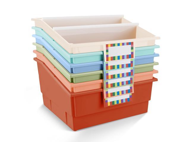 6 Pack Picture Book Bin with Dividers Classroom Library Book Bin Large Plastic Books Holders with Labels for Classroom Library Magazines Storage...