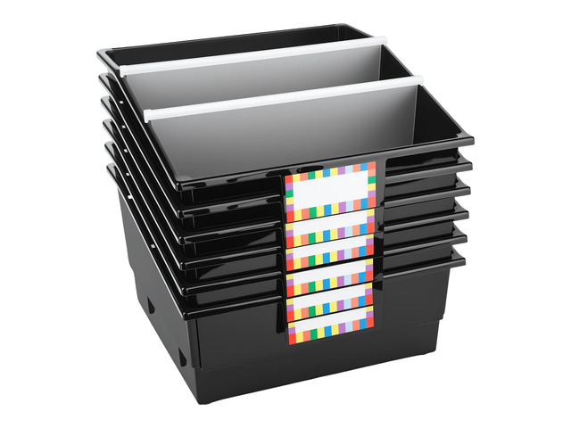 6 Pack Extra Large Picture Book Bin with Dividers 13.5 x 13.5 x 7.75 in Plastic Classroom Book Bin Holder Storage Organizer with Labels for School...