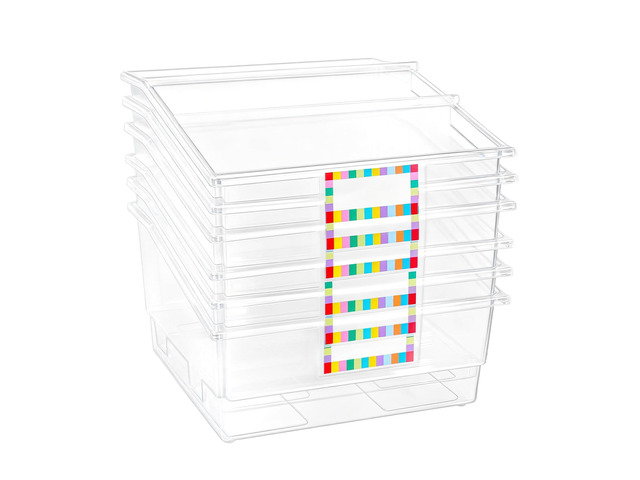 6 Pack Picture Book Bin with Dividers Classroom Library Book Bin Large Plastic Books Holders with Labels for Classroom Library Magazines Storage...
