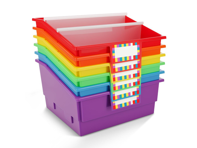 6 Pack Picture Book Bin with Dividers Classroom Library Book Bin Large Plastic Books Holders with Labels for Classroom Library Magazines Storage...