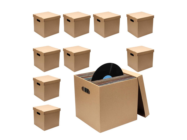 10 Pcs Cardboard Vinyl Record Storage Box Vinyl Record Crate Stackable Moving Box with Handles and Lids, Sturdy Cardboard Crate for Storing Vinyl...