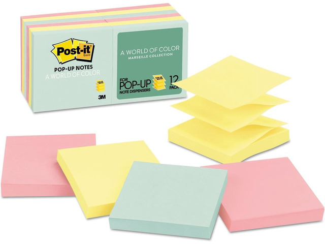 Pop-up Notes, 3x3 in, 12 Pads, America's 1 Favorite Sticky Notes, Beachside Café Collection, Pastel Colors, Recyclable (R330-12AP) (Pack of 6)