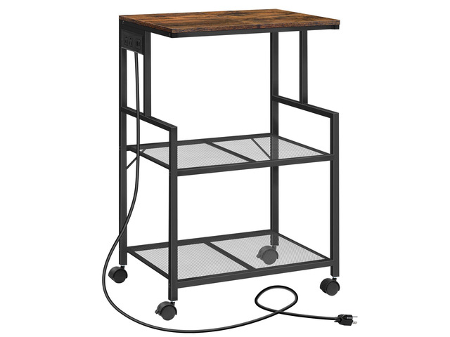 Mobile Printer Stand, 3-Tier Industrial Printer Cart with Power Outlets and 2 USB Ports, Rolling Printer Table on Wheels for Home Offices Kitchen...