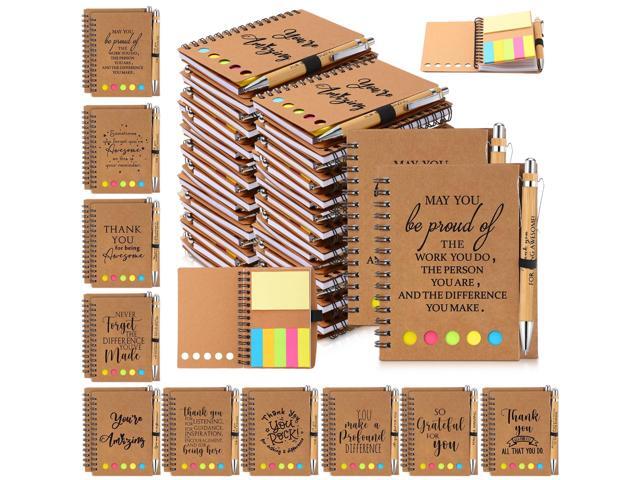 120 Set Back to School Teacher Appreciation Gifts Bulk Inspirational Notebook with Sticky Note and Bamboo Pen Set Coworker Thank You Gifts for...