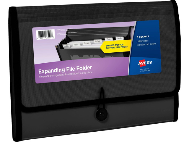 Expanding File Folder Organizer, 7-Pocket Accordion File Organizer, Black, Holds 425 Letter/A4-Size Sheets (73550) (Pack of 8)