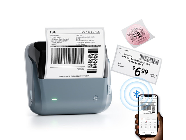 4 Inch Portable Thermal Label Maker, B4 Shipping Label Printer,Blue Bluetooth Label Printer for Shipping Packages, Small Business, Home,...