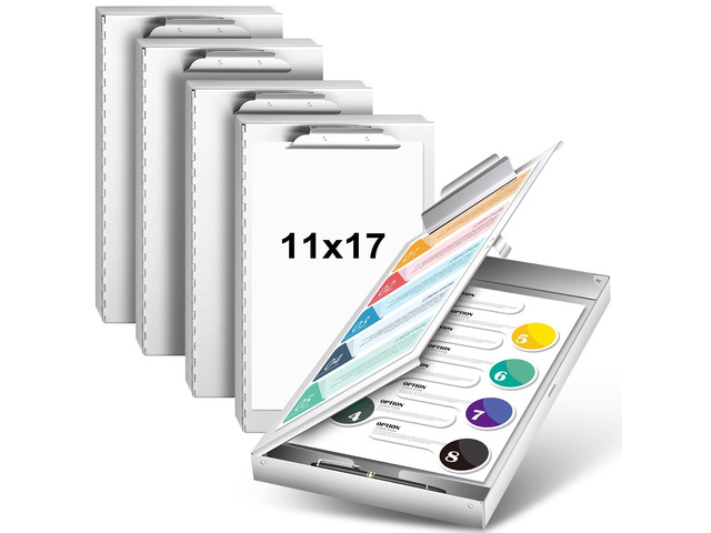 4 Pcs Aluminum 11'' x 17'' Clipboard with Storage Heavy Duty Metal Lightweight Form Holder with Capacity Clip 1 Compartment Clipboard for Student...