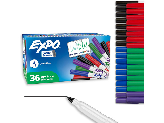 Dry Erase Markers,Low Odor Ink,Assorted Colors,Ultra Fine Tip,- For Whiteboards,Home,Office Essentials,School,Teacher Supplies,36 Count (Pack of 6)