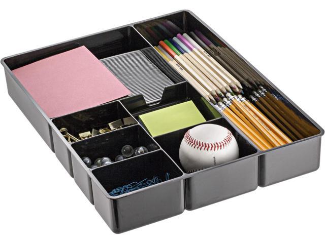 Deep Drawer Organizer Tray, 8 Compartments, 2 1/4' H x 15 1/8' W x 11 1/2' D, Black (Pack of 6)