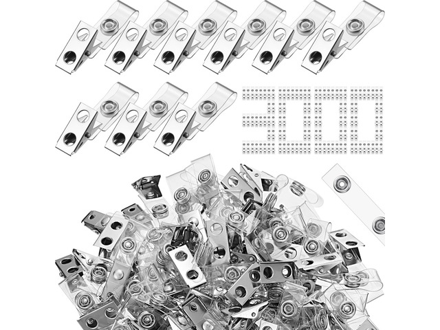 3000 Pcs Metal Badge Clips Double Hole Name Tag Clips with Clear PVC Straps for ID Cards Badge Holders Office School Supplies (Silver)