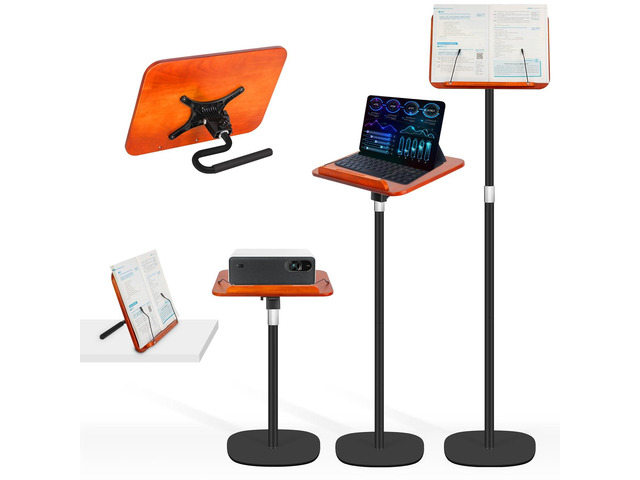 2-in-1 Floor Standing Book Stand, Foldable Book Holder for Reading with Page Clips, 19'51' Height Adjustable, Sturdy Podium Stand for Reading,...