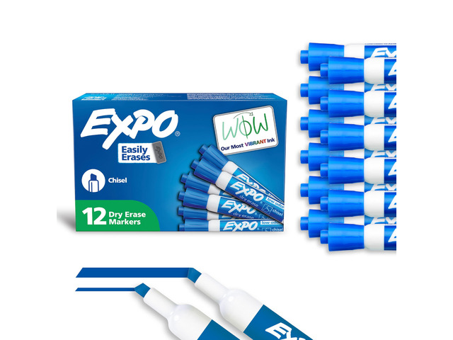Dry Erase Markers, Low Odor Ink, Blue, Chisel Tip, 12 Count - Whiteboard, Calendar, Organization, Essential Supplies for Office, School, Classroom,...