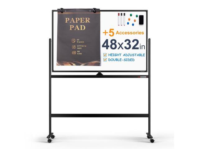 Large Dry-Erase Rolling Magnetic Whiteboard - 48 x 32 Inches Dry Erase Board with Stand Height Adjust Double Sides Mobile White Board Easel on.