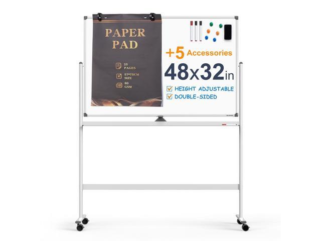 Large Dry-Erase Rolling Magnetic Whiteboard - 48 x 32 Inches Dry Erase Board with Stand Height Adjust Double Sides Mobile White Board Easel on...