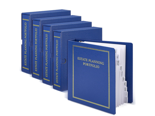4 Pcs Blue Estate Planning Portfolio Binders with Gold Title in Case I Die Organizer with Index Tabs and Cardboard Slipcase 3 Ring Binders 11.5 x...