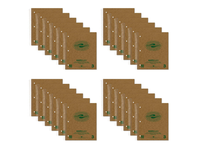 Environotes Recycled Spiral Notebook 24 Pack, 11' x 9', Three Subject, 100 Sheets, College Ruled Perforated Heavyweight 20 lb Paper, 3 Double...