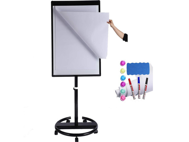 40 X 28 Inch Mobile Magnetic Whiteboard on Wheels, Rolling Dry Erase Board Easel on Height Adjustable Stand with Flipchart Paper Pad (25 Sheets)...