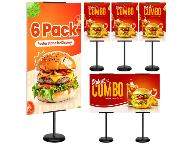 6Pack Adjustable Poster Stand for Display, Single-Sided Floor Pedestal Sign Holder, Poster Board Easel Stand up to 58', Welcome Sign Stand for Foam...