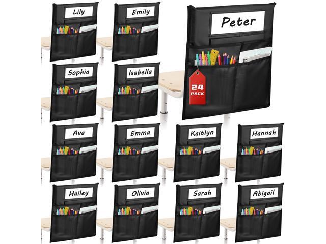 24 Pack Chair Pockets for Classrooms, 16' X 19' Seat Pockets for Classroom Chairs K-2, Chair Bags Organizer with Name Tag for Student Classroom.