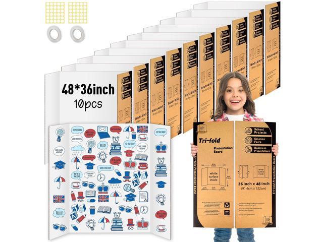 10 Pack Trifold Poster Board 48' X 36', Single Sided White Poster Boards, Science Fair Display Boards Posterboard for Mounting,.