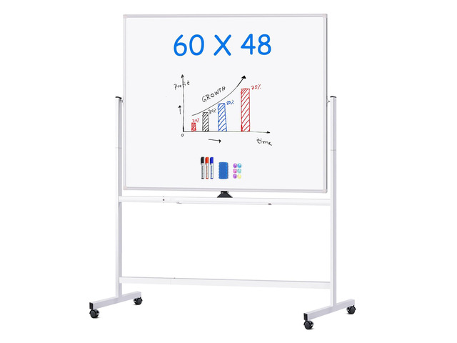 Rolling Whiteboard 60x48, Large Double-Sided White Board Dry Erase on Wheels, Giant Magnetic White Board Standing for Office, School, Home Office,...