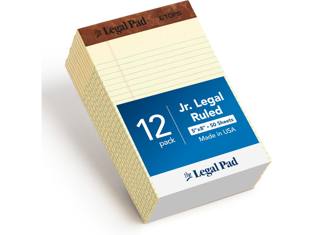 5 x 8 Legal Pads,The Legal Pad Brand,Narrow Ruled,Yellow Paper,50 Sheets Per Writing Pad,Made in the USA (7501),12 Count (Pack of 12)