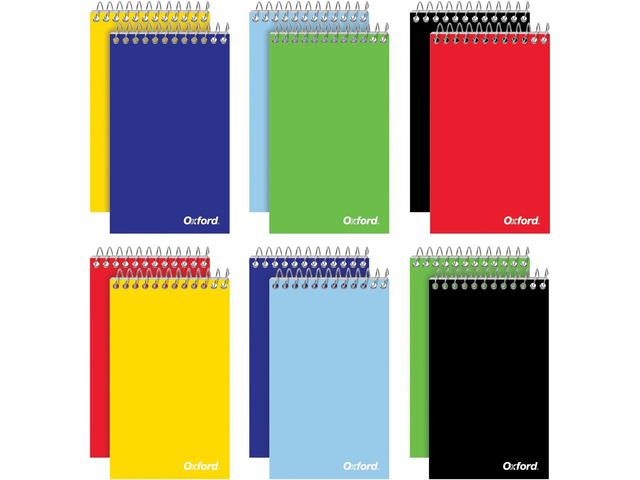 Spiral Memo Pads, Top Wire Bound, 3 x 5 Inch Pocket Notepad, College Ruled, 6 Assorted Primary Colors, 75 Sheets (25092), 12 Count (Pack of 12)