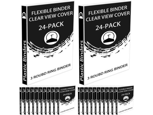 24 Pcs 3 Ring Plastic Binders Bulk with 2 Pockets Flexible Binder with Transparent View Cover Plastic Binder for Home Office (1 Inch,Transparent)